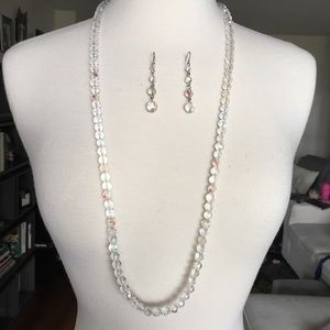 Clear Glass Beaded Necklace and Earring Set